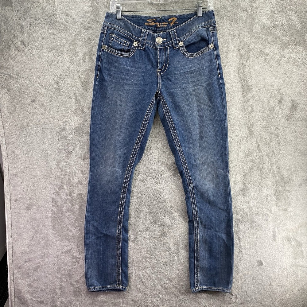 Seven7 Slim Straight Jeans Women's 6 Medium Wash Thick Stitch Denim